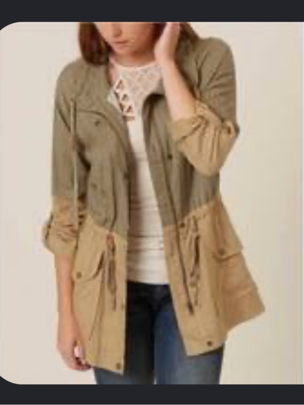 Blu Pepper Two-Tone utility jacket in Olive & Tan size medium cotton linen blend